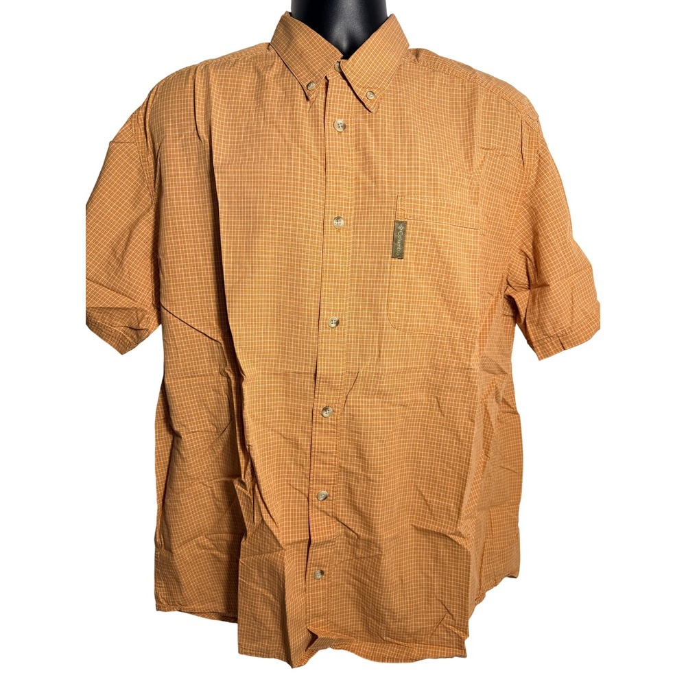 Columbia Shirt Mens Large Orange Check Short Sleeve Button Down‎ Casual Cotton